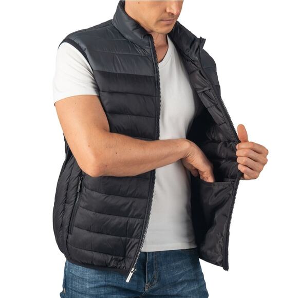 Alpine Swiss Men’s Quilted Puffer Vest XL Black/Gray Lightweight Down Zip Jacket - Picture 1 of 15